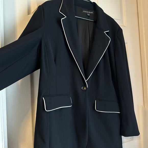 Boston Proper Blazer Womens Size 20W Black White Lined Notch One Button Career - Picture 2 of 7